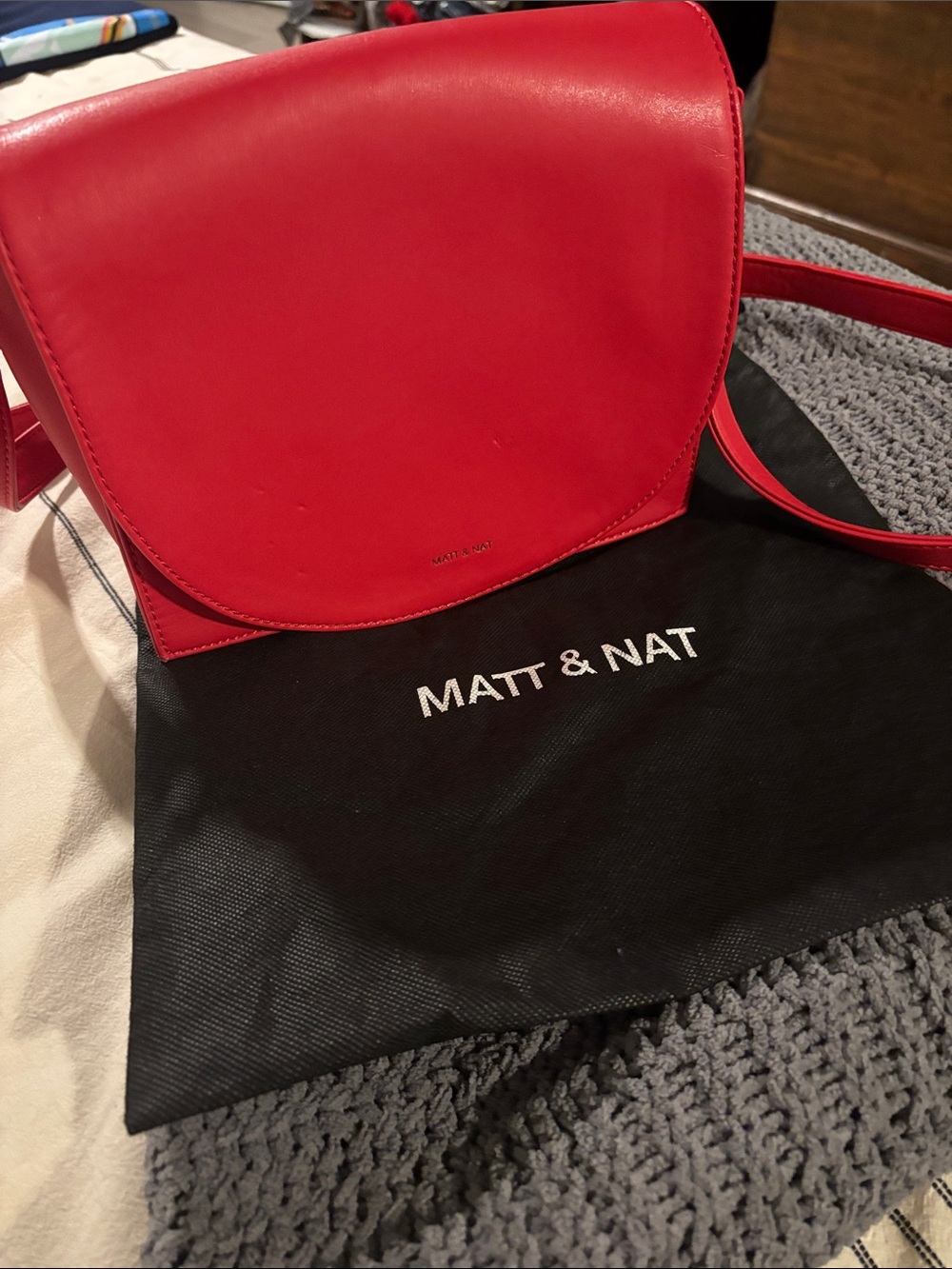 Matt & Nat Red Rounded Flap Crossbody Shoulder Bag